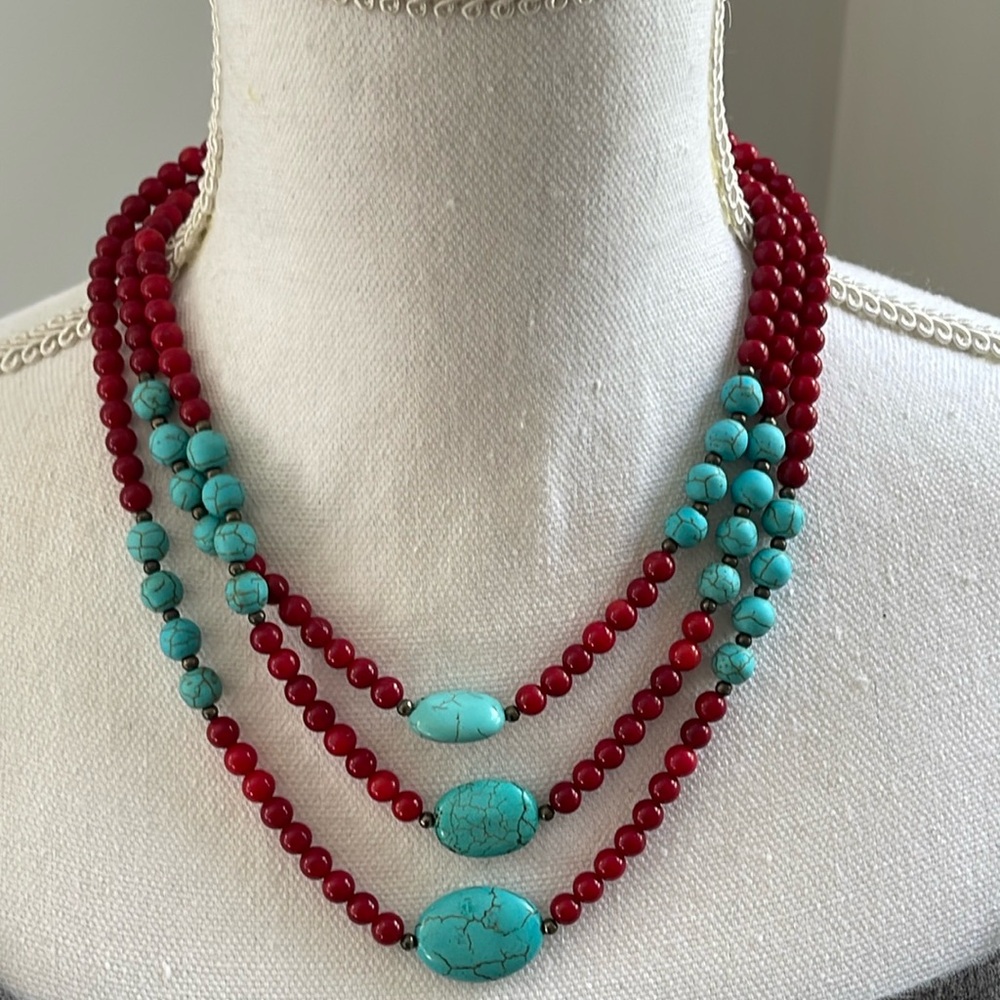 Genuine carnelian three layer necklace